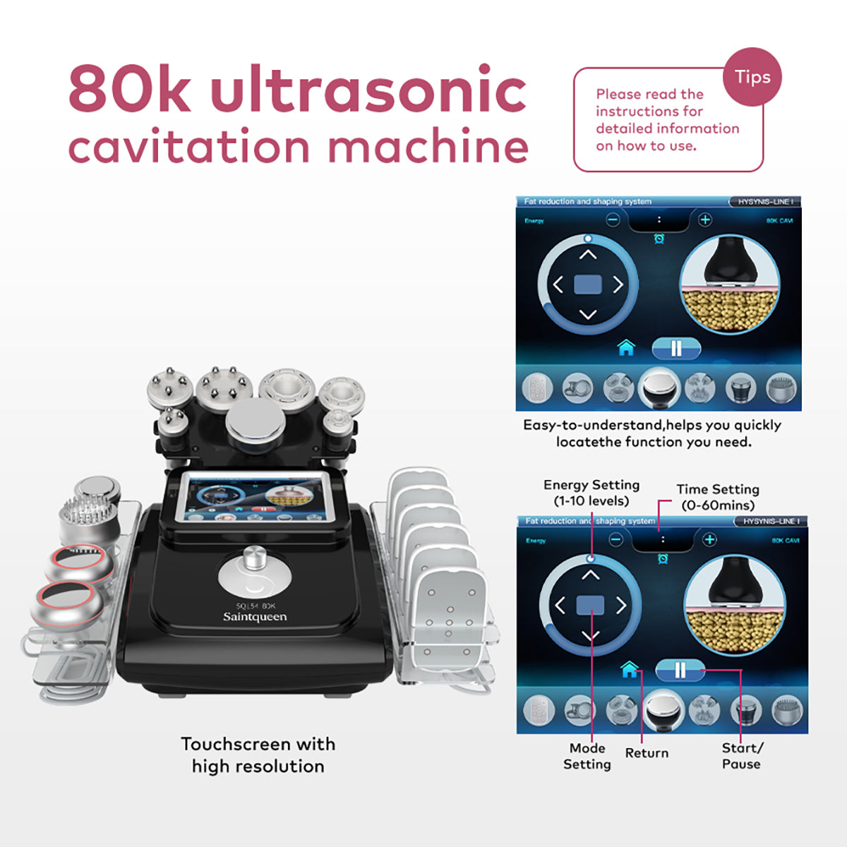 SQ154C Max | Equipo de cavitación 80K 11 en 1 con RF multipolar y masaje de vacío