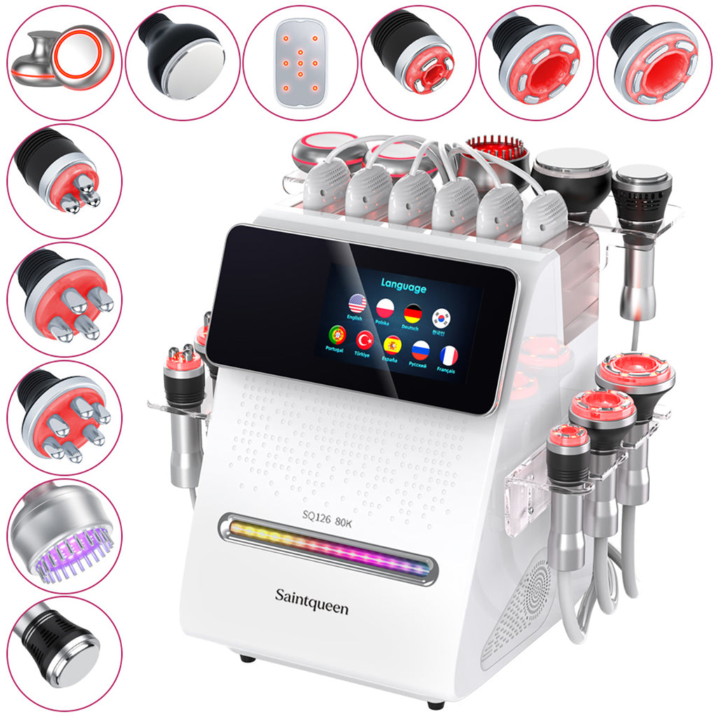 SQ126A Max | Equipo de cavitación 80K 11 en 1 con RF multipolar y masaje de vacío