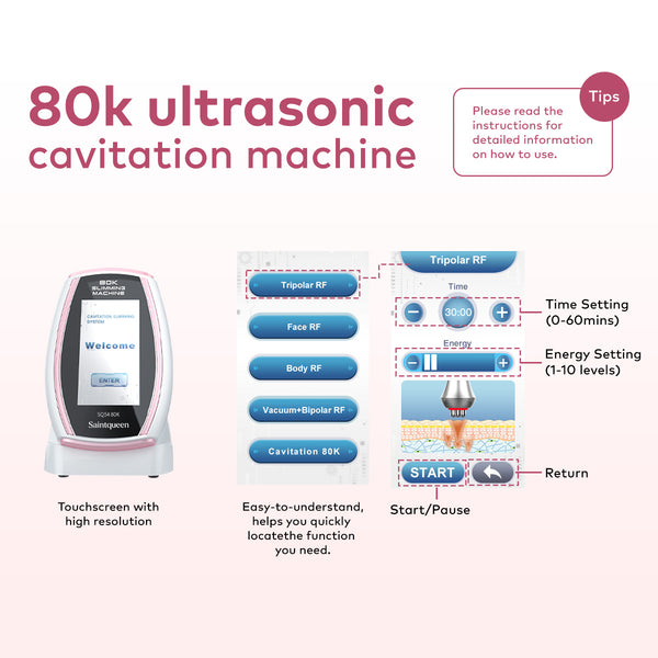 SQ54 Pro | Equipo de cavitación 80K 5 en 1 con RF multipolar y masaje de vacío