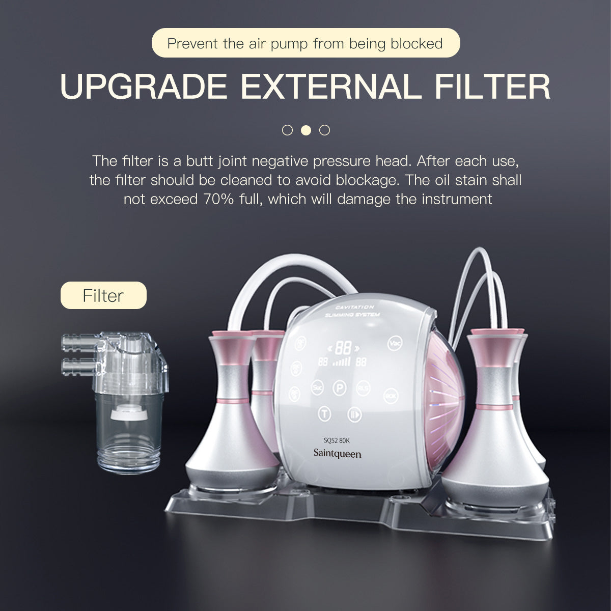 SQ52 Pro | Equipo de cavitación 80K 5 en 1 con RF multipolar y masaje de vacío