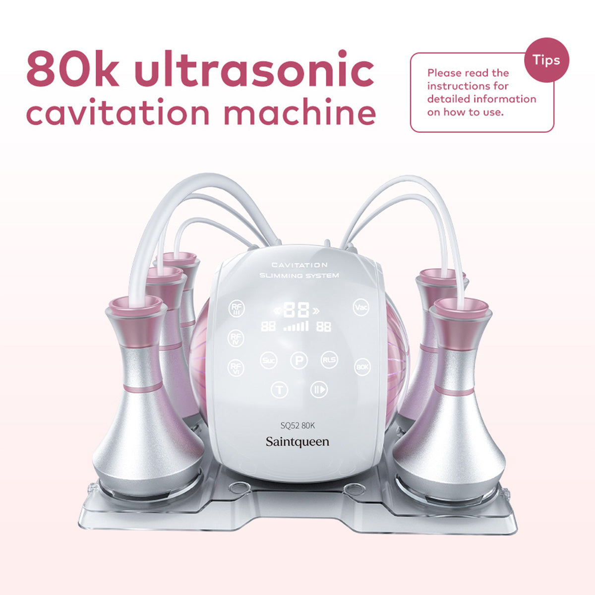 SQ52 Pro | Equipo de cavitación 80K 5 en 1 con RF multipolar y masaje de vacío