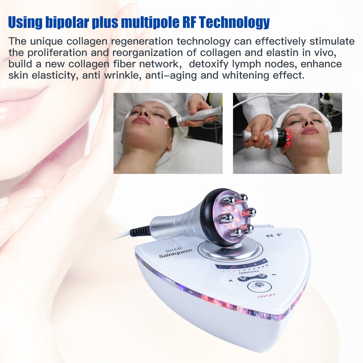 SQ19 Dispositivo RF para rostro y cuerpo con 2 sondas y luz roja
