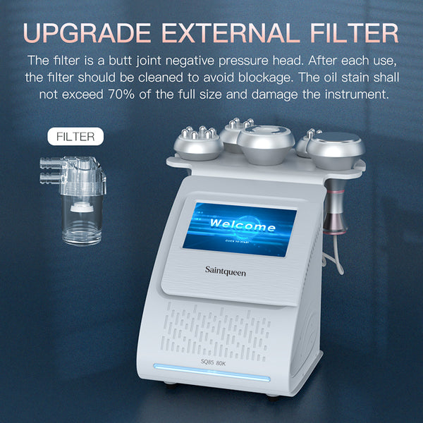 SQ85A Pro | Equipo de cavitación 80K 5 en 1 con RF multipolar y masaje de vacío