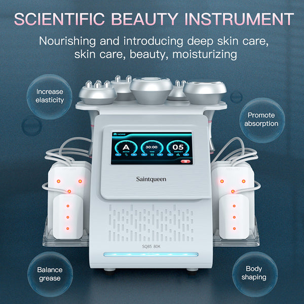 SQ85C Pro | Equipo de cavitación 80K 6 en 1 con RF multipolar y masaje de vacío