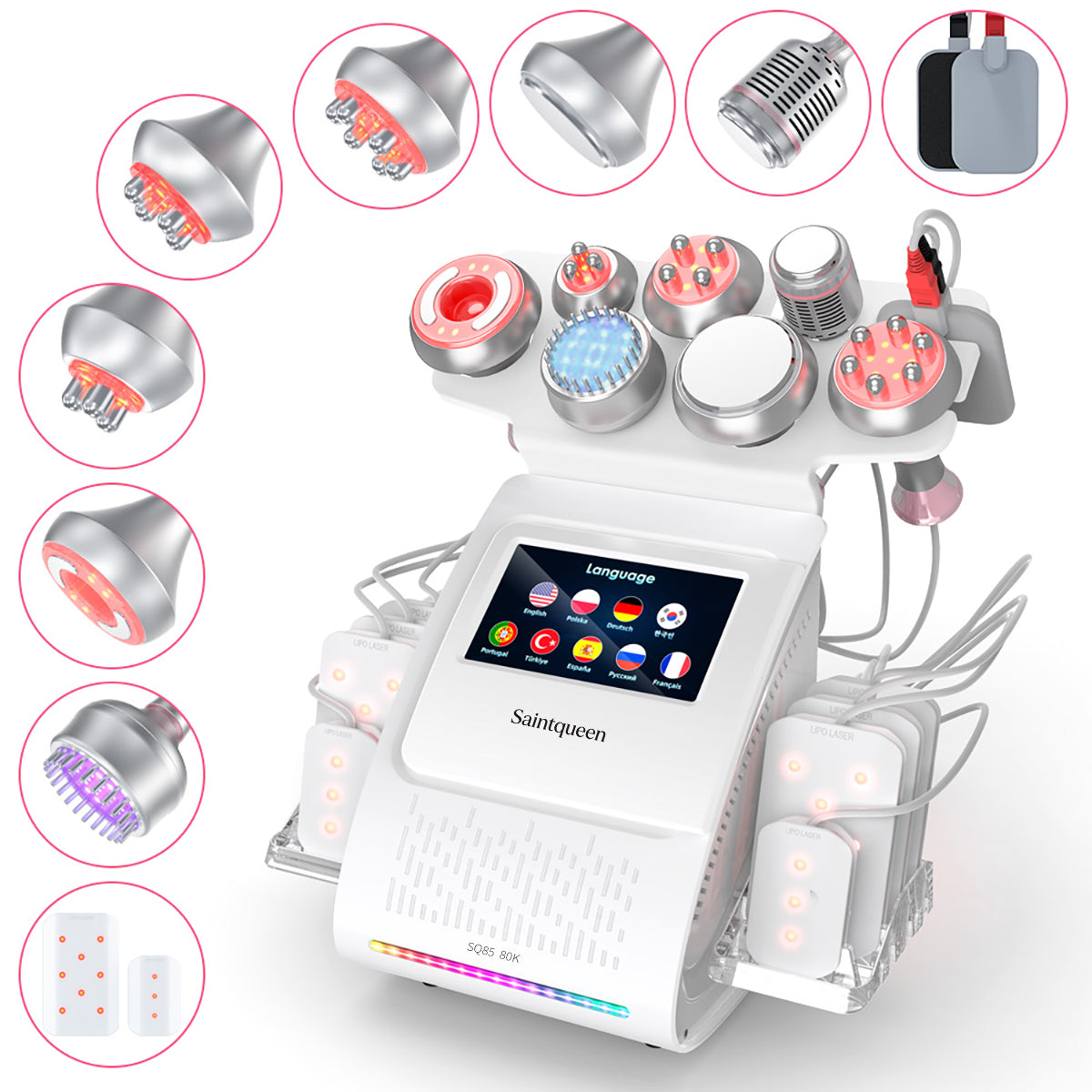 SQ85D Plus | Equipo de cavitación 80K 9 en 1 con RF multipolar y masaje de vacío