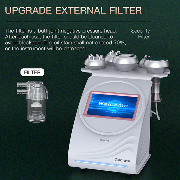 SQ90A Pro | Equipo de cavitación 80K 5 en 1 con RF multipolar y masaje de vacío