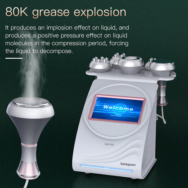 SQ90A Pro | Equipo de cavitación 80K 5 en 1 con RF multipolar y masaje de vacío