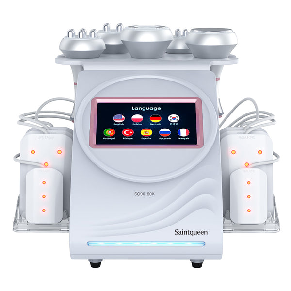 SQ90C Pro | Equipo de cavitación 80K 6 en 1 con RF multipolar y masaje de vacío