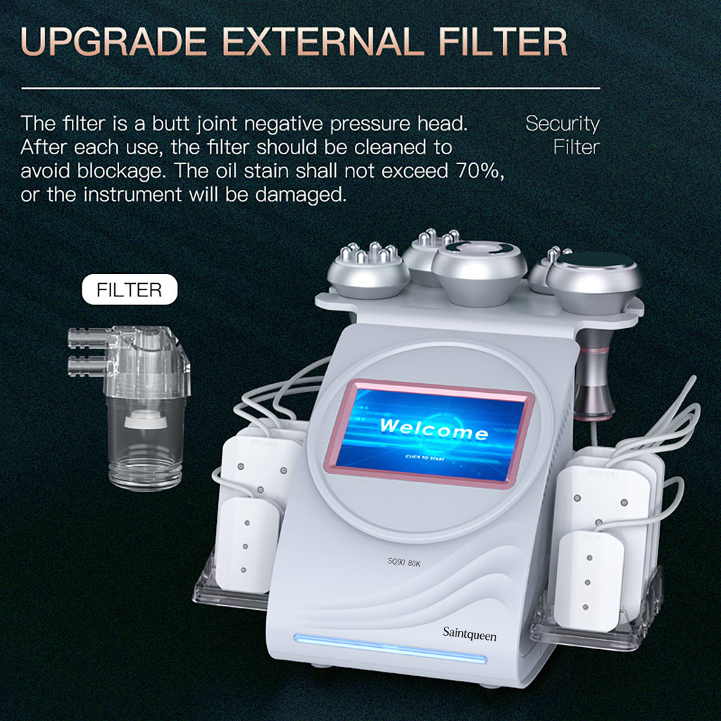SQ90C Pro | Equipo de cavitación 80K 6 en 1 con RF multipolar y masaje de vacío