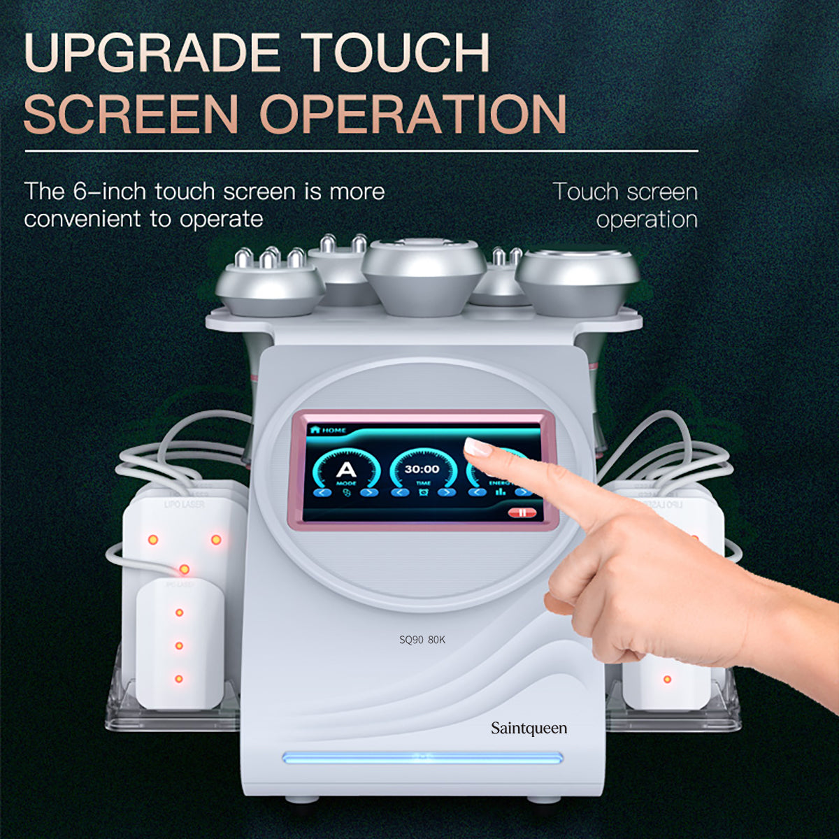 SQ90C Pro | Equipo de cavitación 80K 6 en 1 con RF multipolar y masaje de vacío