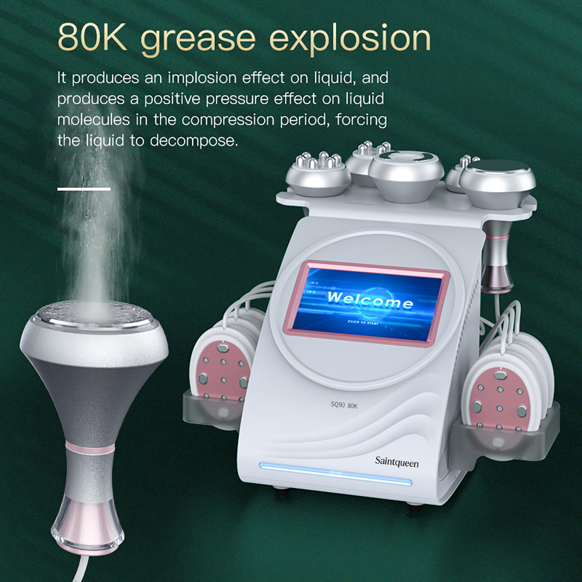 SQ90B Pro | Equipo de cavitación 80K 6 en 1 con RF multipolar y masaje de vacío