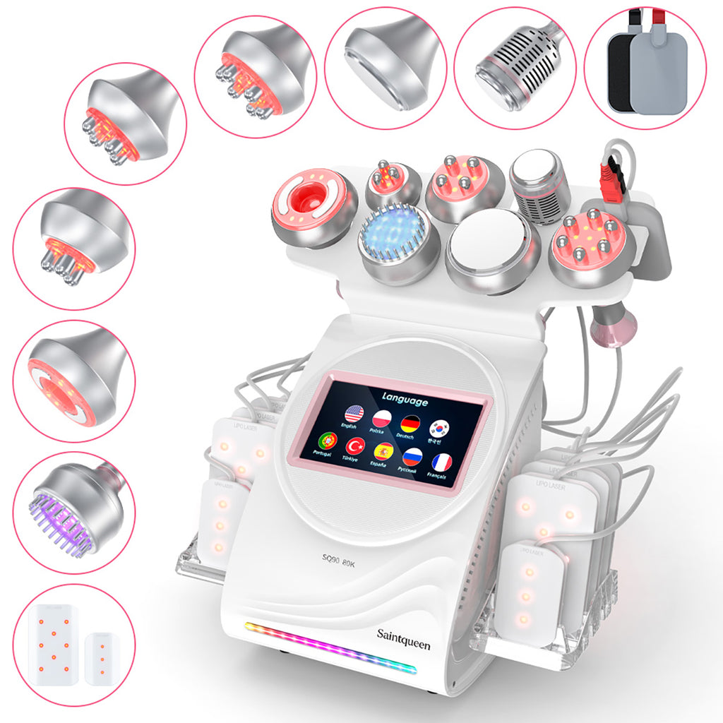 SQ90D Plus | Equipo de cavitación 80K 9 en 1 con RF multipolar y masaje de vacío