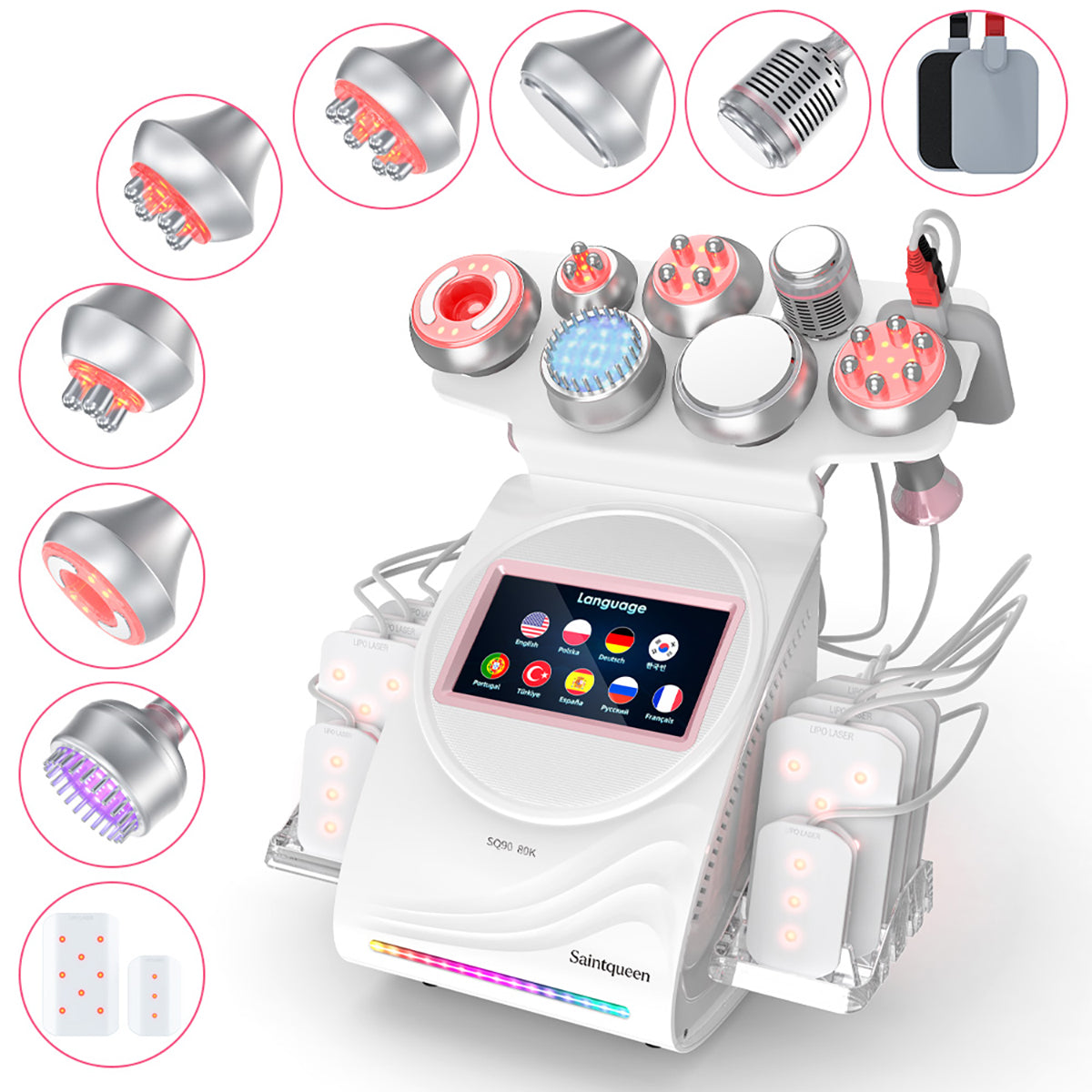 SQ90D Plus | Equipo de cavitación 80K 9 en 1 con RF multipolar y masaje de vacío