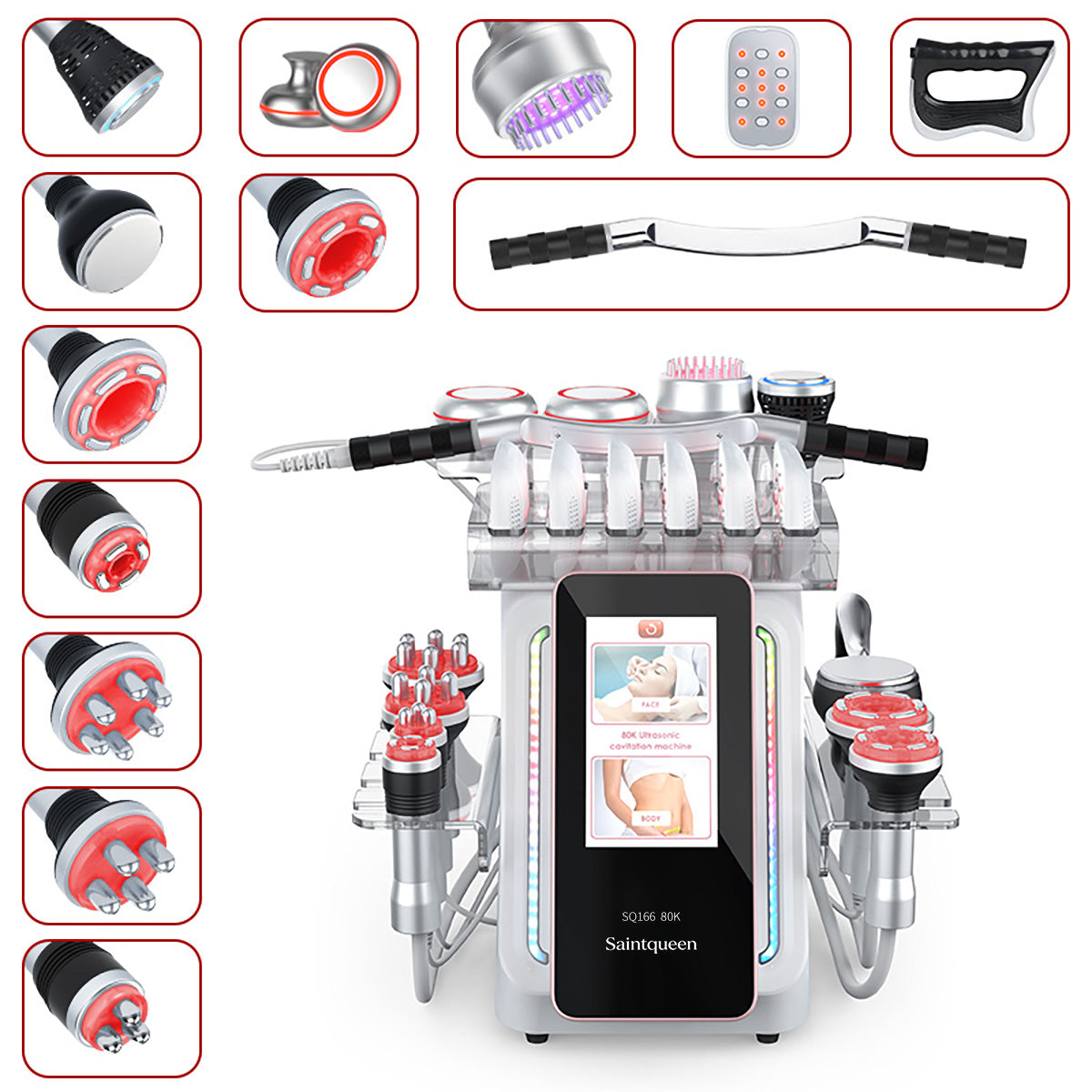 SQ166 Ultra | Equipo de cavitación 80K con RF multipolar y masaje de vacío