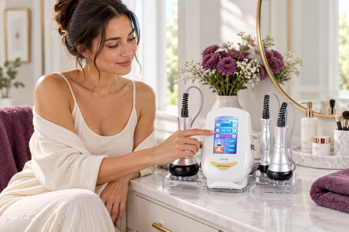 SQ16 machine with three handpieces at a home vanity