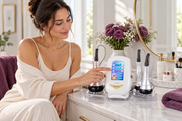 SQ16 machine with three handpieces at a home vanity